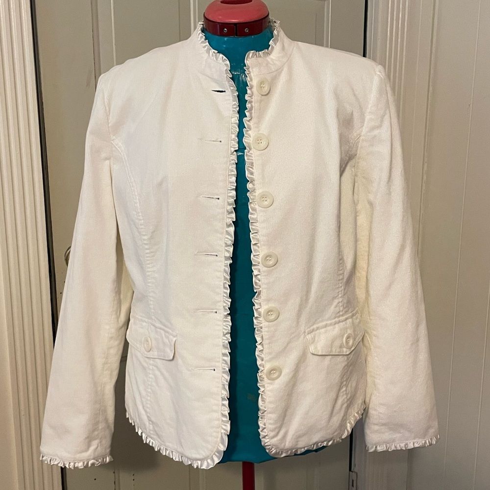 Dress Barn Boho Satin Ruffell & Corduroy Lined Jacket Womens Size M